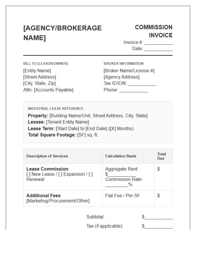 Industrial Lease Agreement Commission Invoice Template
