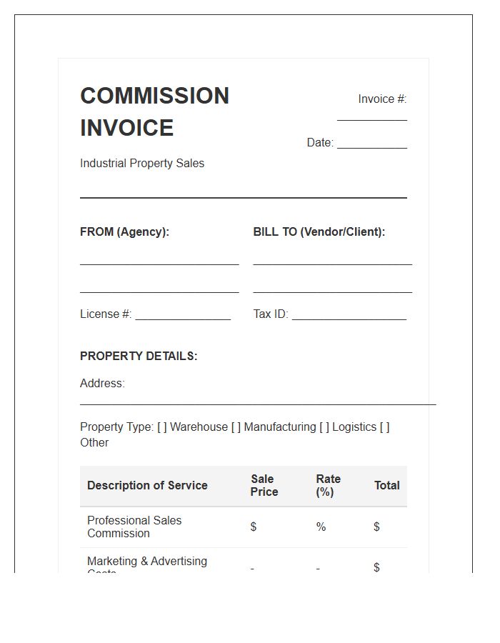 Industrial Property Sales Commission Invoice Template