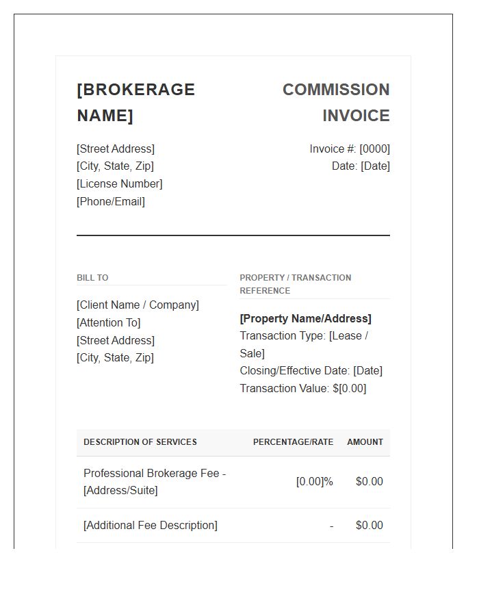 Professional Commercial Property Broker Commission Invoice Template