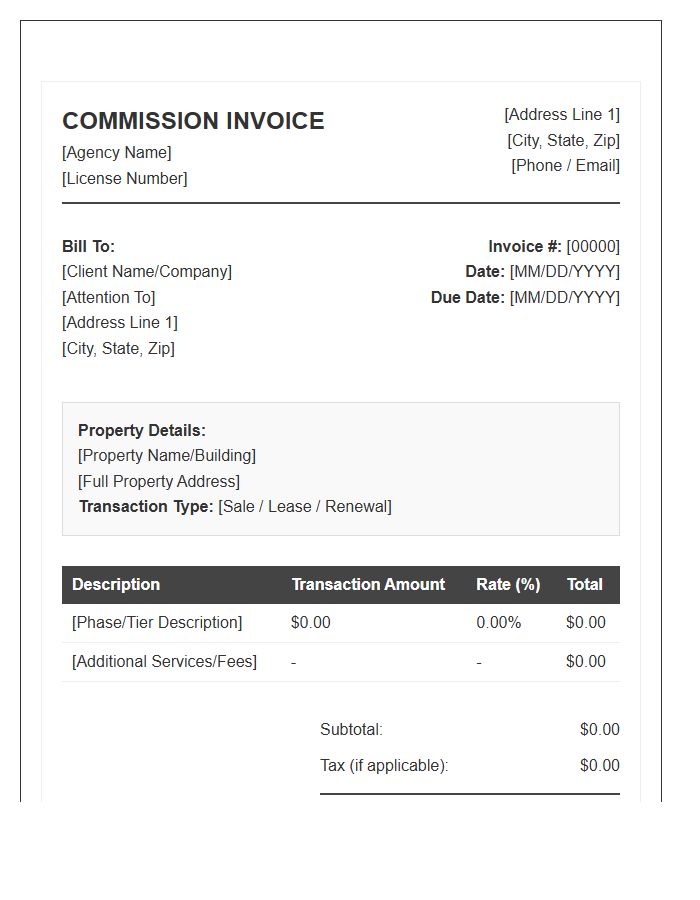 Real Estate Agent Commercial Commission Invoice Template