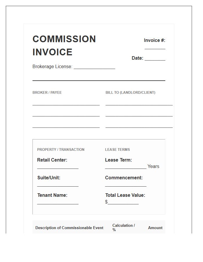 Retail Lease Commission Billing Invoice Template