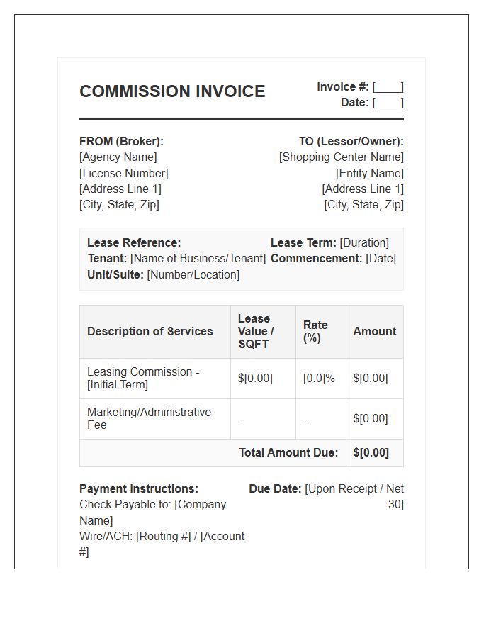 Shopping Center Lease Commission Invoice Template