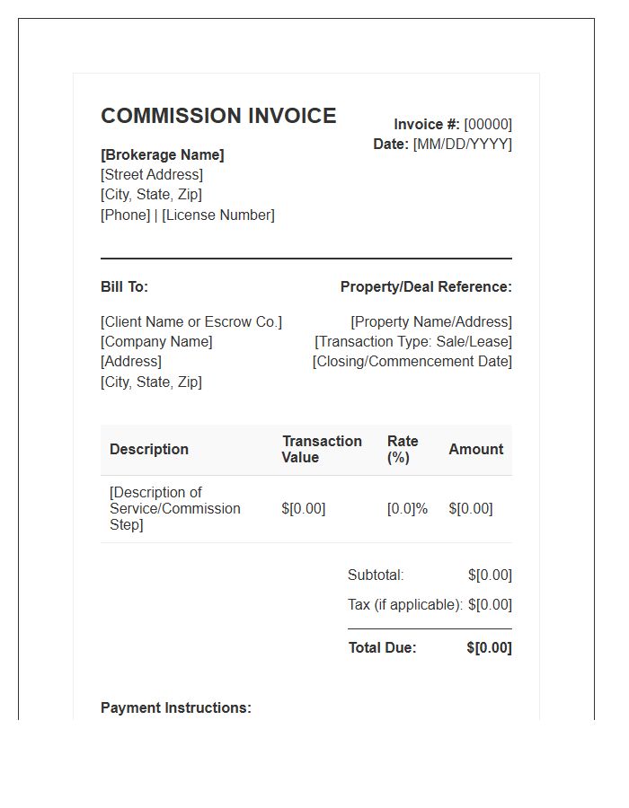 Standard Commercial Brokerage Commission Invoice Template