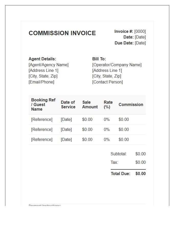 Booking Agent Commission Invoice Template