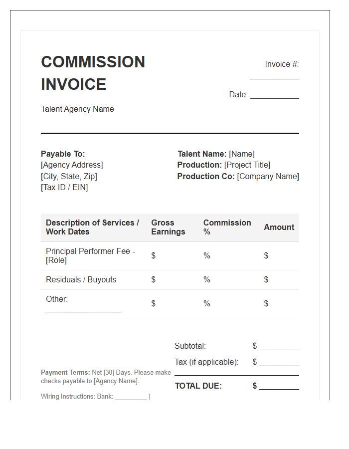 Film Industry Talent Commission Invoice Template