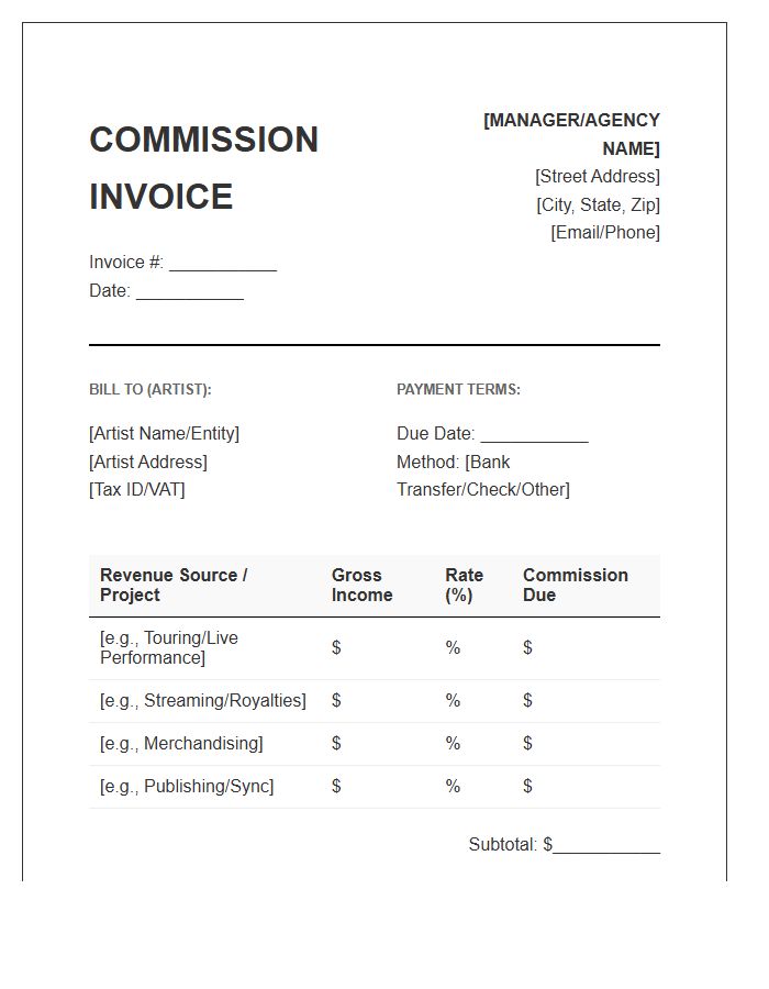 Music Manager Commission Invoice Template