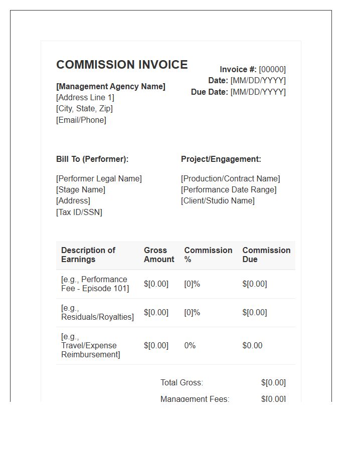 Performer Management Commission Invoice Template