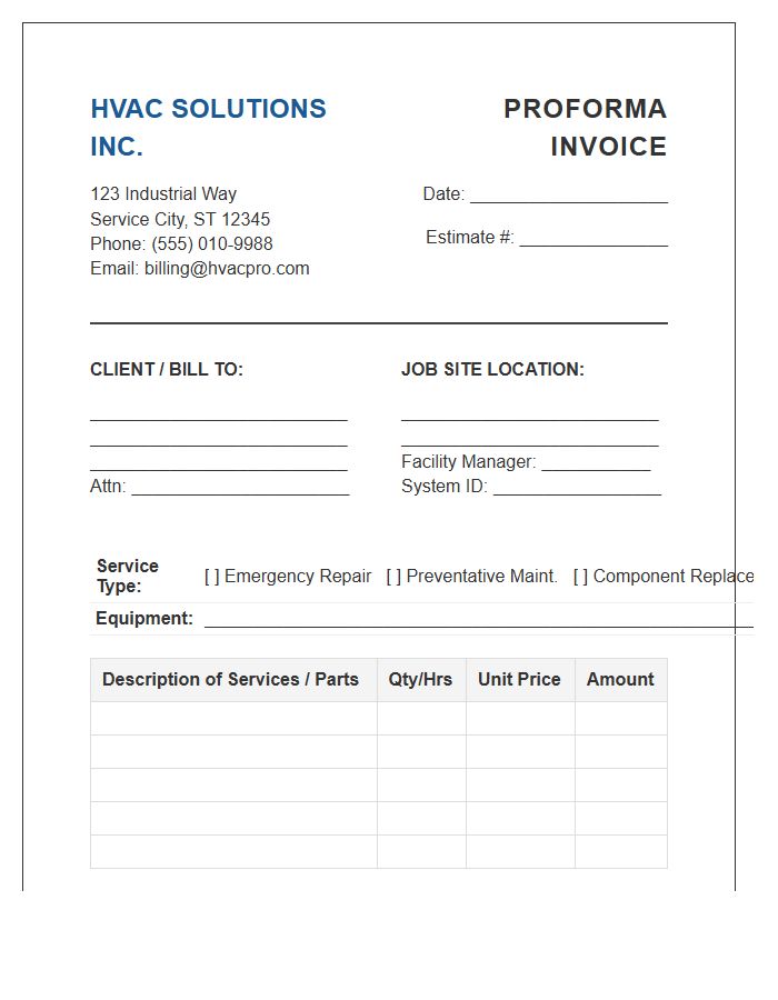 Commercial HVAC Repair Proforma Invoice Template