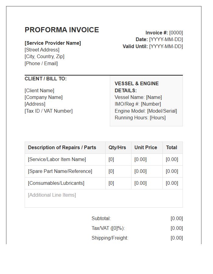 Marine Engine Repair Proforma Invoice Template