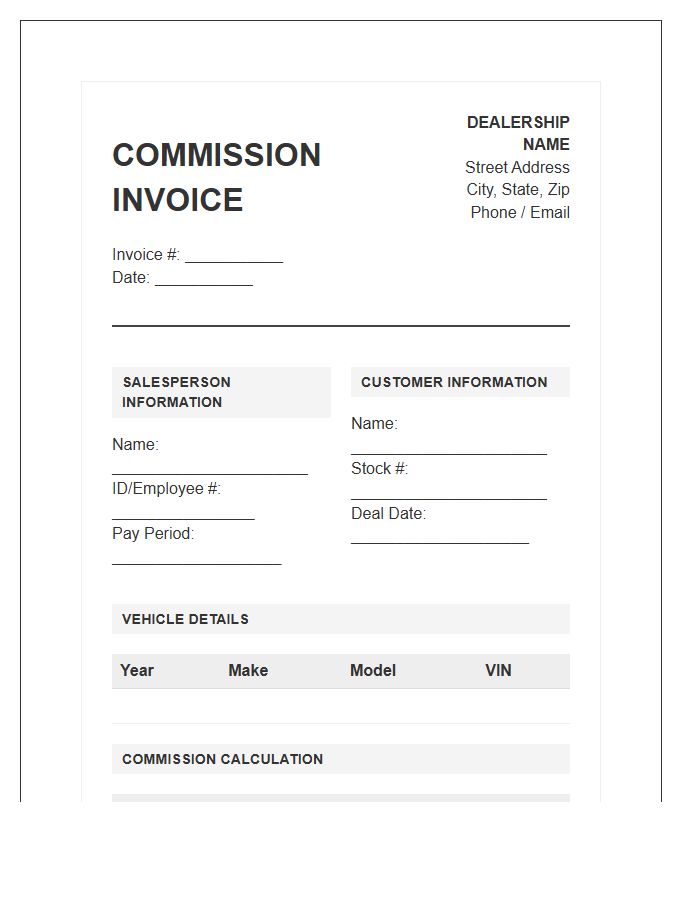 Automotive Sales Commission Invoice Template