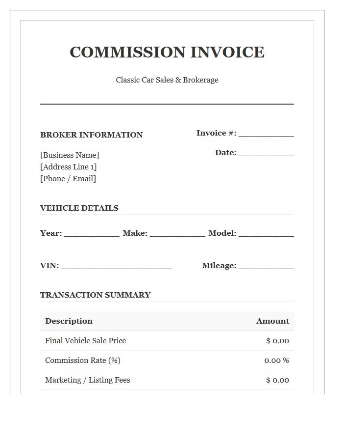 Classic Car Sales Commission Invoice Template