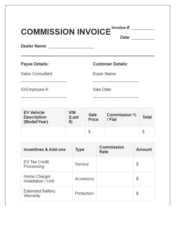 Electric Vehicle Sales Commission Invoice Template