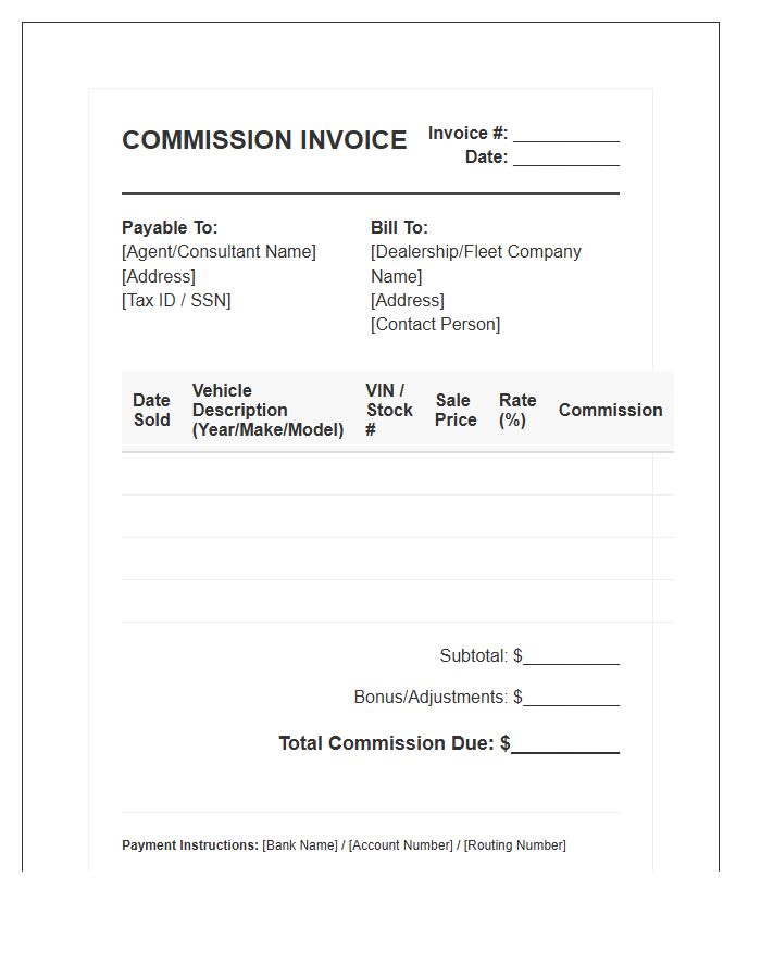 Fleet Vehicle Sales Commission Invoice Template