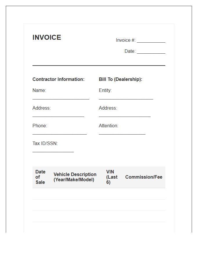 Independent Auto Sales Contractor Invoice Template