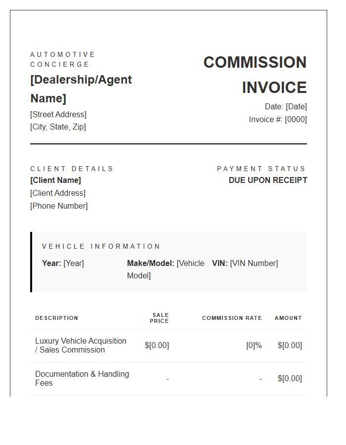 Luxury Car Commission Invoice Template