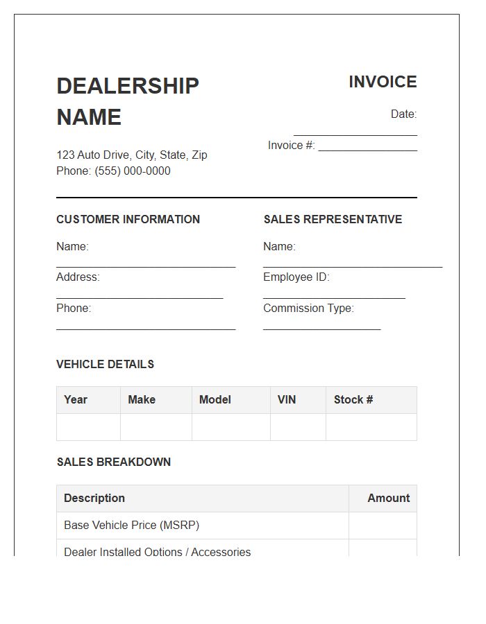 New Vehicle Sales Representative Invoice Template
