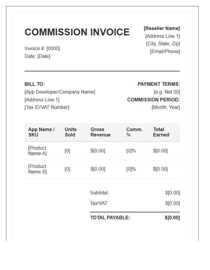 App Reseller Commission Invoice Template