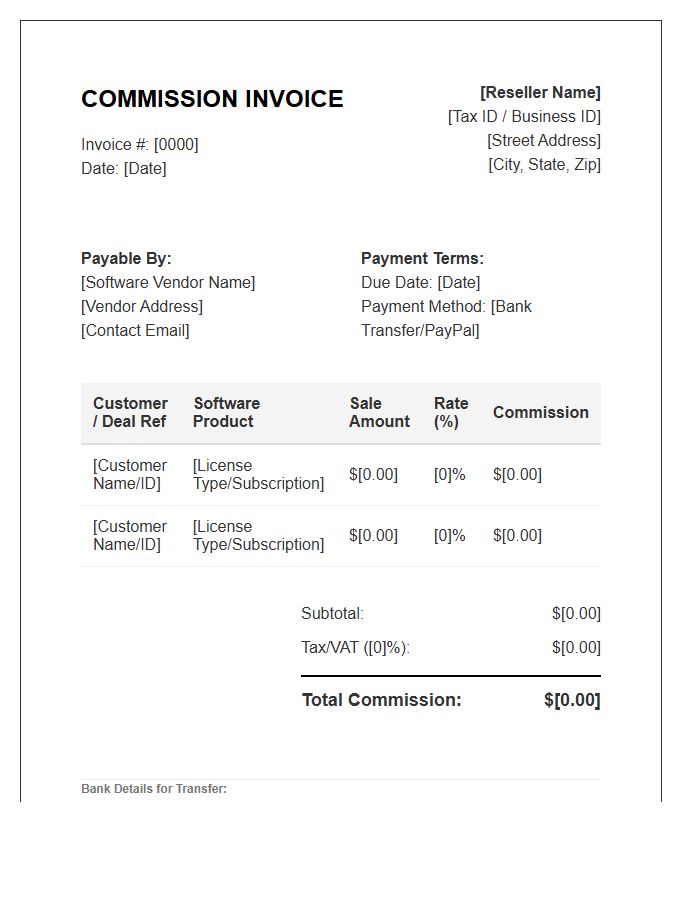 B2B Software Reseller Commission Invoice Template