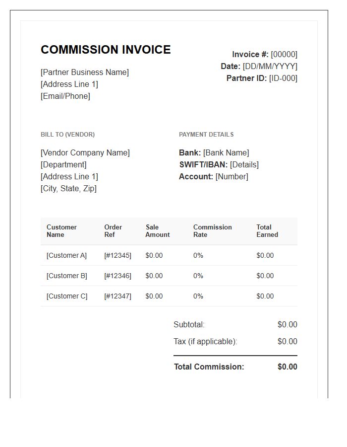 Channel Partner Reseller Commission Invoice Template