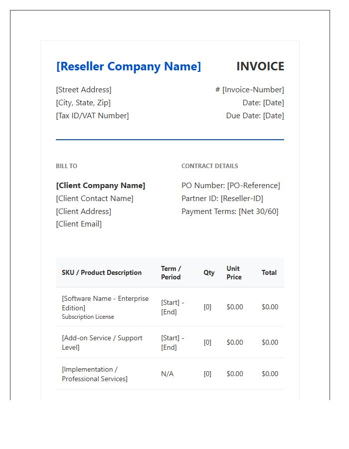 Enterprise Software Reseller Invoice Template
