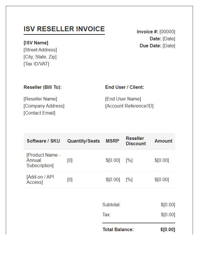 Independent Software Vendor Reseller Invoice Template