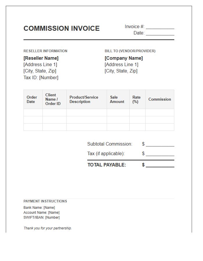 IT Product Reseller Commission Invoice Template