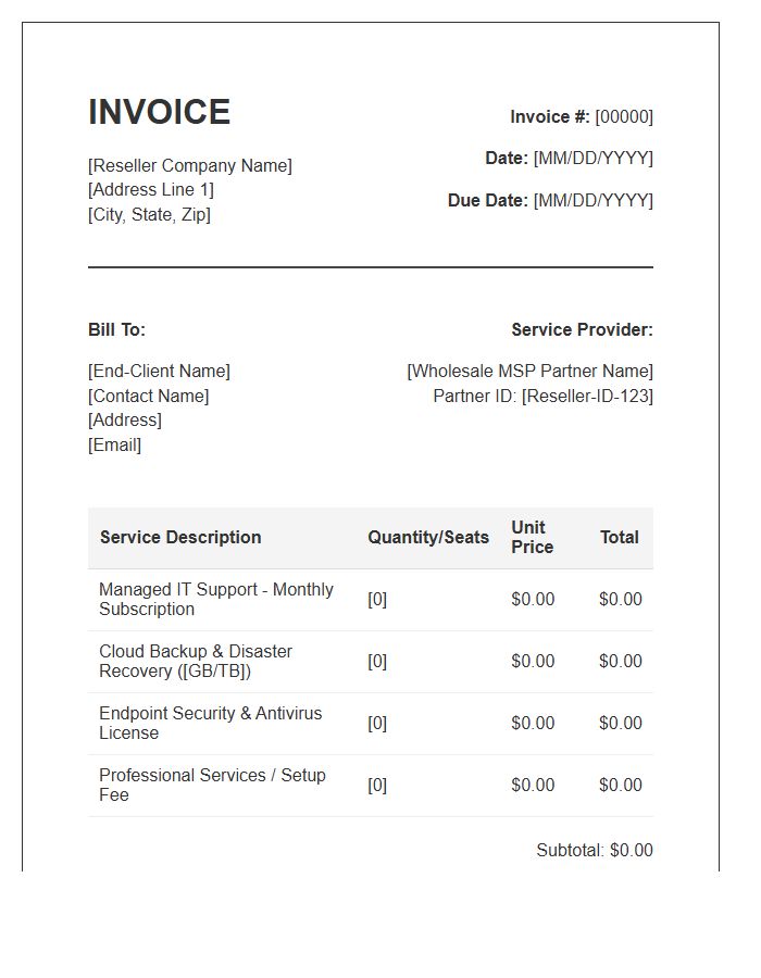 Managed Services Provider Reseller Invoice Template