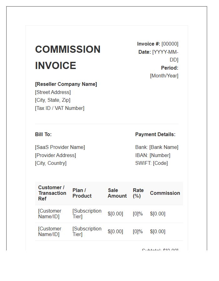 SaaS Reseller Commission Invoice Template