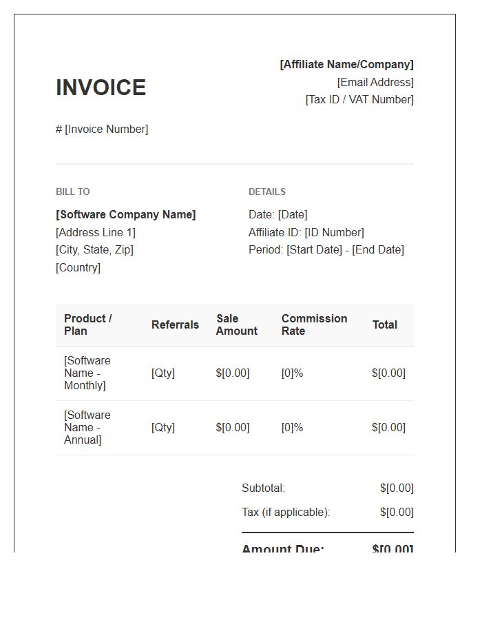 Software Affiliate Commission Invoice Template