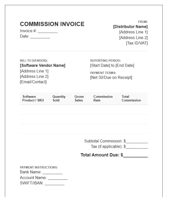 Software Distribution Commission Invoice Template
