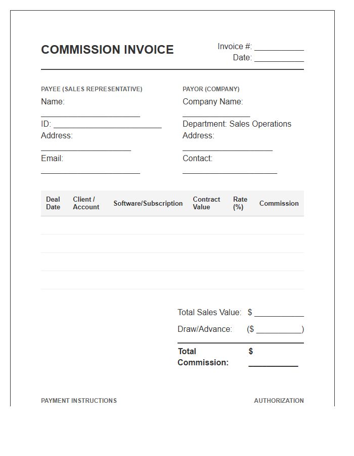 Software Sales Commission Invoice Template