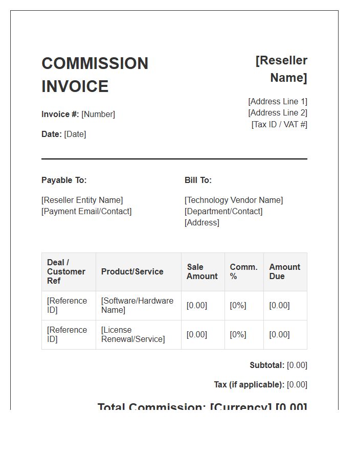Technology Reseller Commission Invoice Template