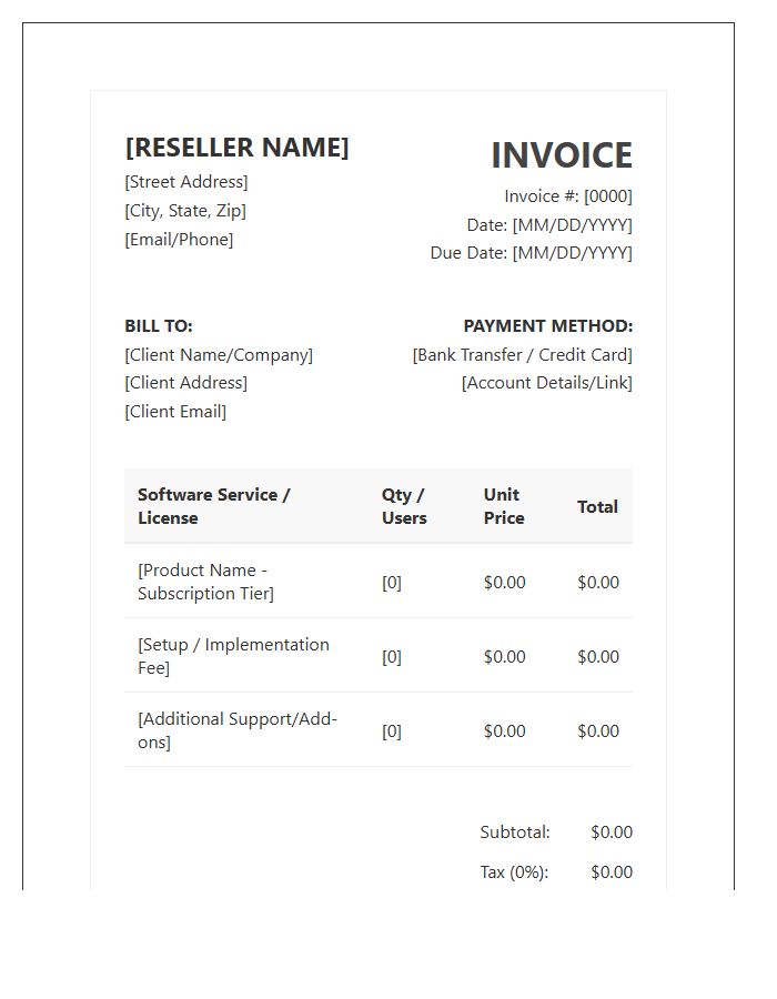 White Label Software Reseller Invoice Template