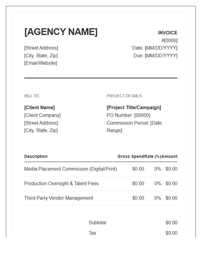 Creative Agency Commission Invoice Template