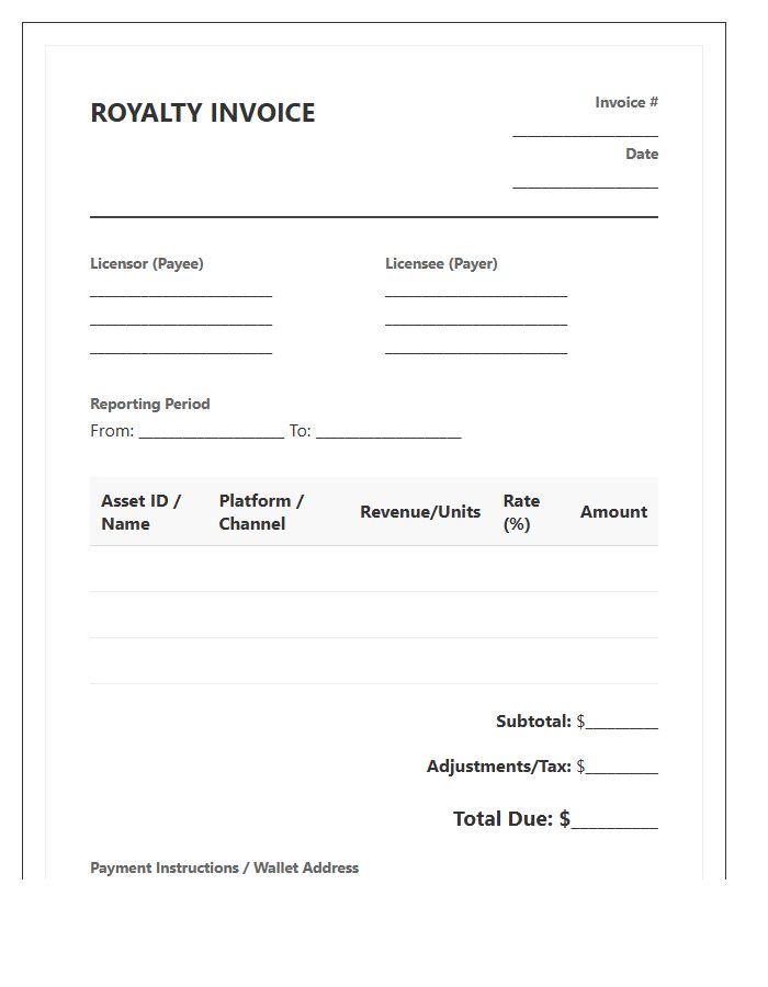 Digital Asset Royalty Invoice Template