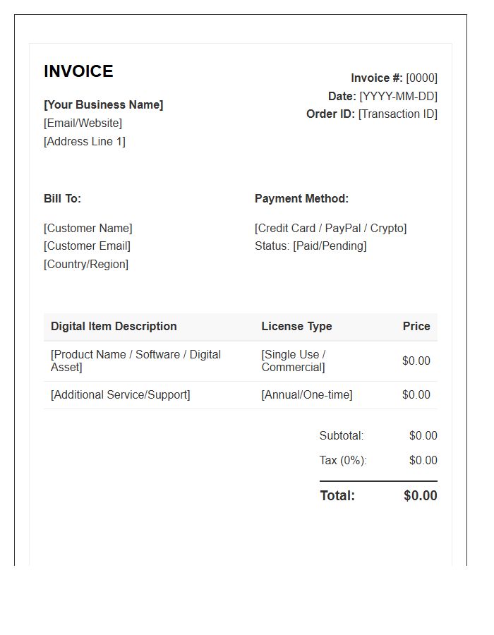 Digital Goods Sales Invoice Template