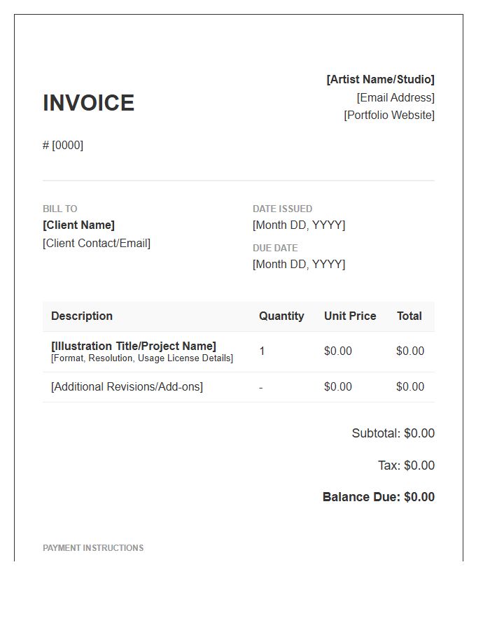 Digital Illustration Commission Invoice Template