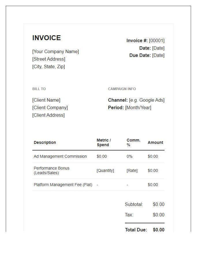 Digital Marketing Commission Invoice Template