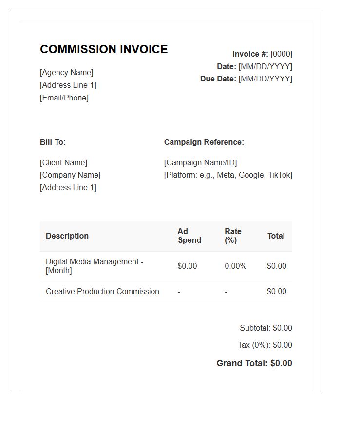 Digital Media Commission Invoice Template