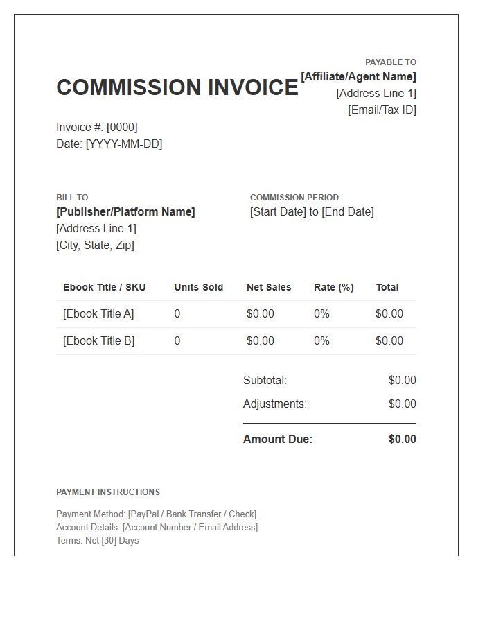 Ebook Sales Commission Invoice Template