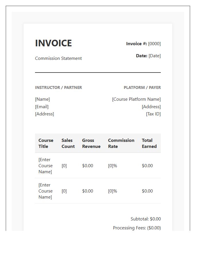 Online Course Commission Invoice Template