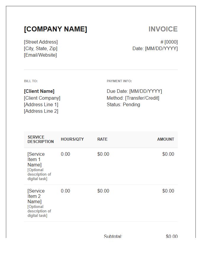 Professional Digital Services Invoice Template