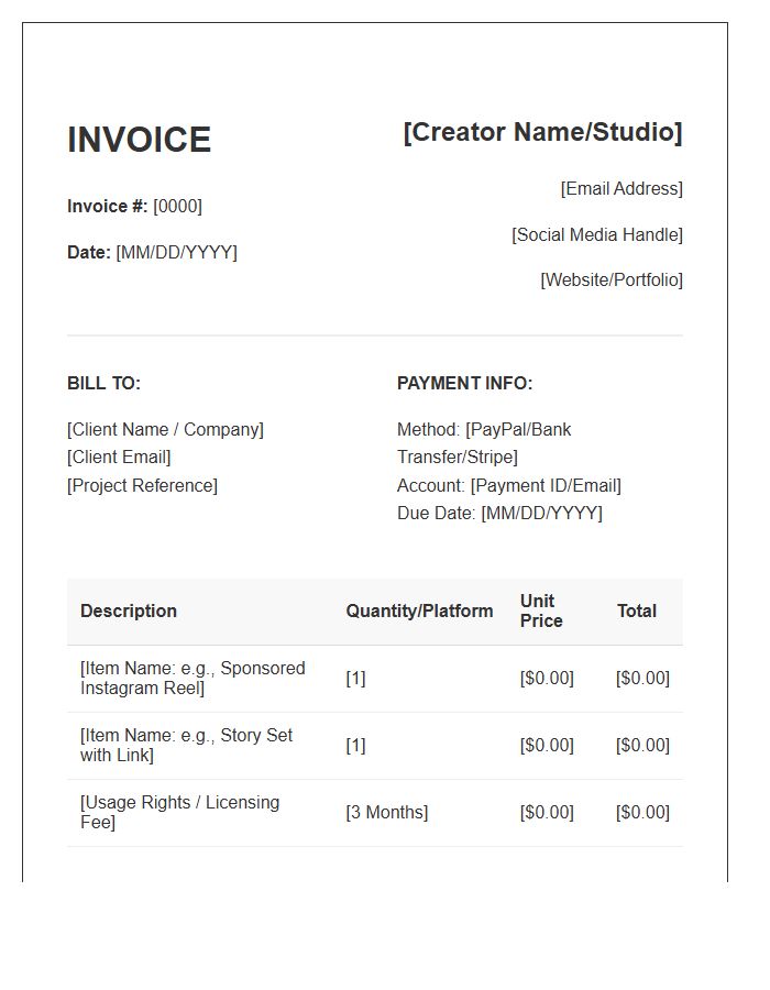Social Media Commission Invoice Template
