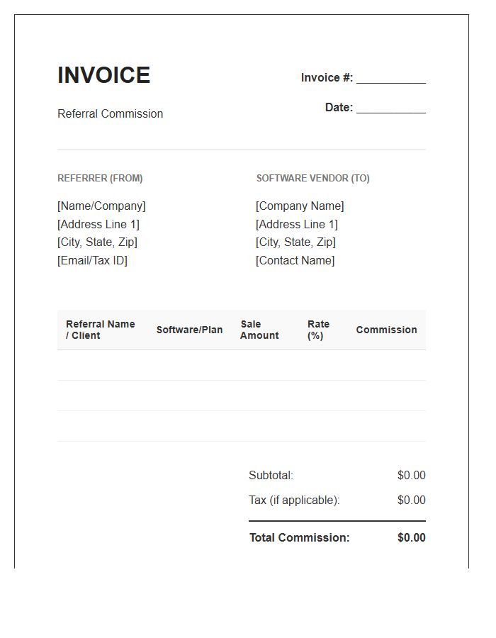 Software Referral Commission Invoice Template