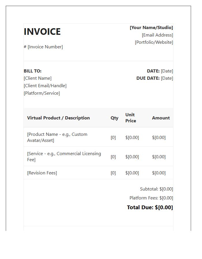 Virtual Product Commission Invoice Template