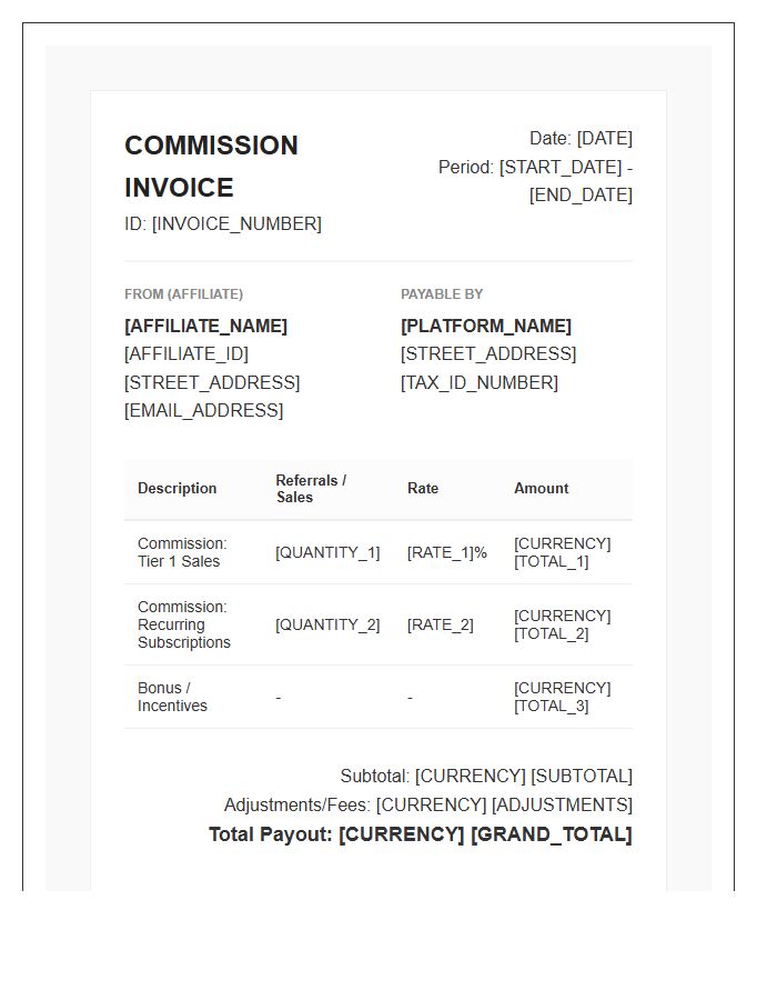 Automated Affiliate Commission Invoice Template