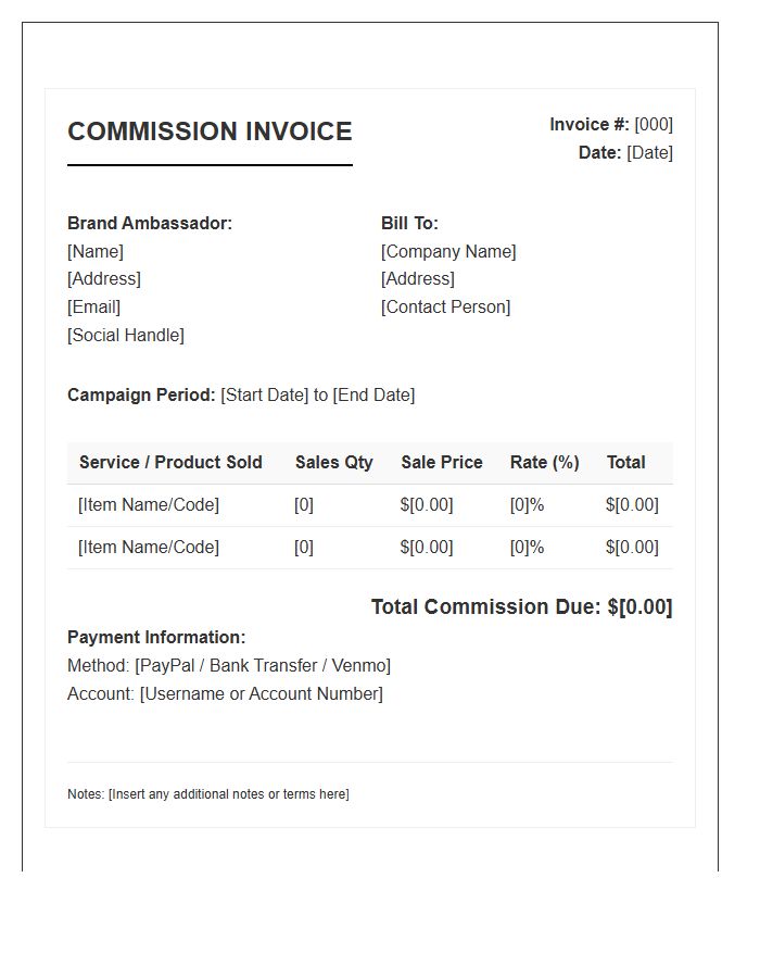 Brand Ambassador Commission Invoice Template
