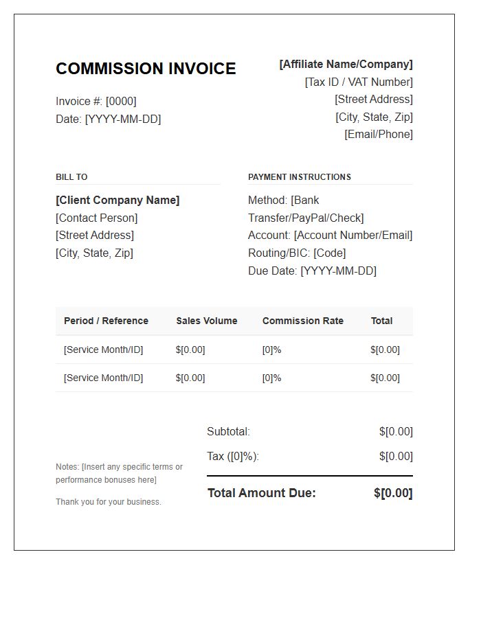 Commercial Affiliate Commission Invoice Template