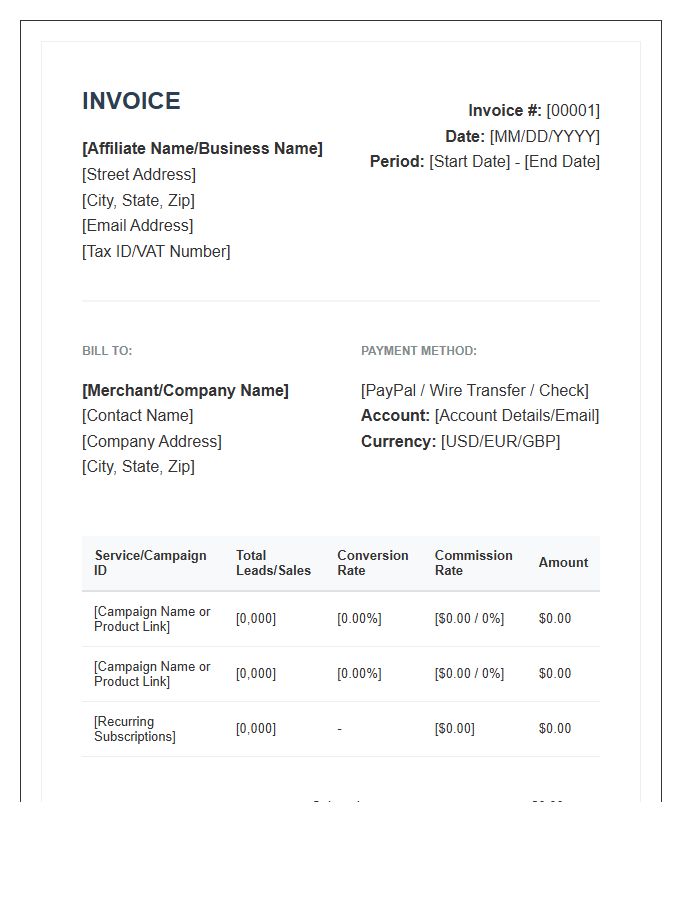 Detailed Affiliate Commission Invoice Template