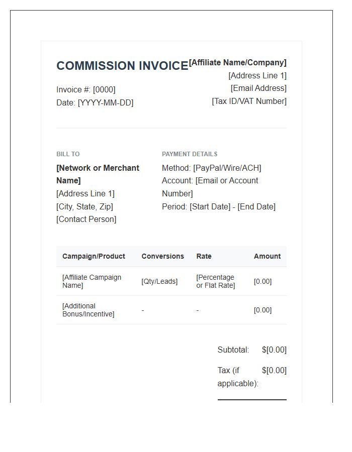 Digital Marketing Affiliate Commission Invoice Template